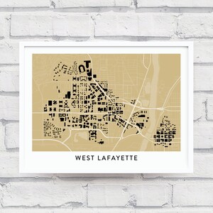 Póster con el mapa de WEST LAFAYETTE INDIANA / Regalos con el mapa de la ciudad universitaria
