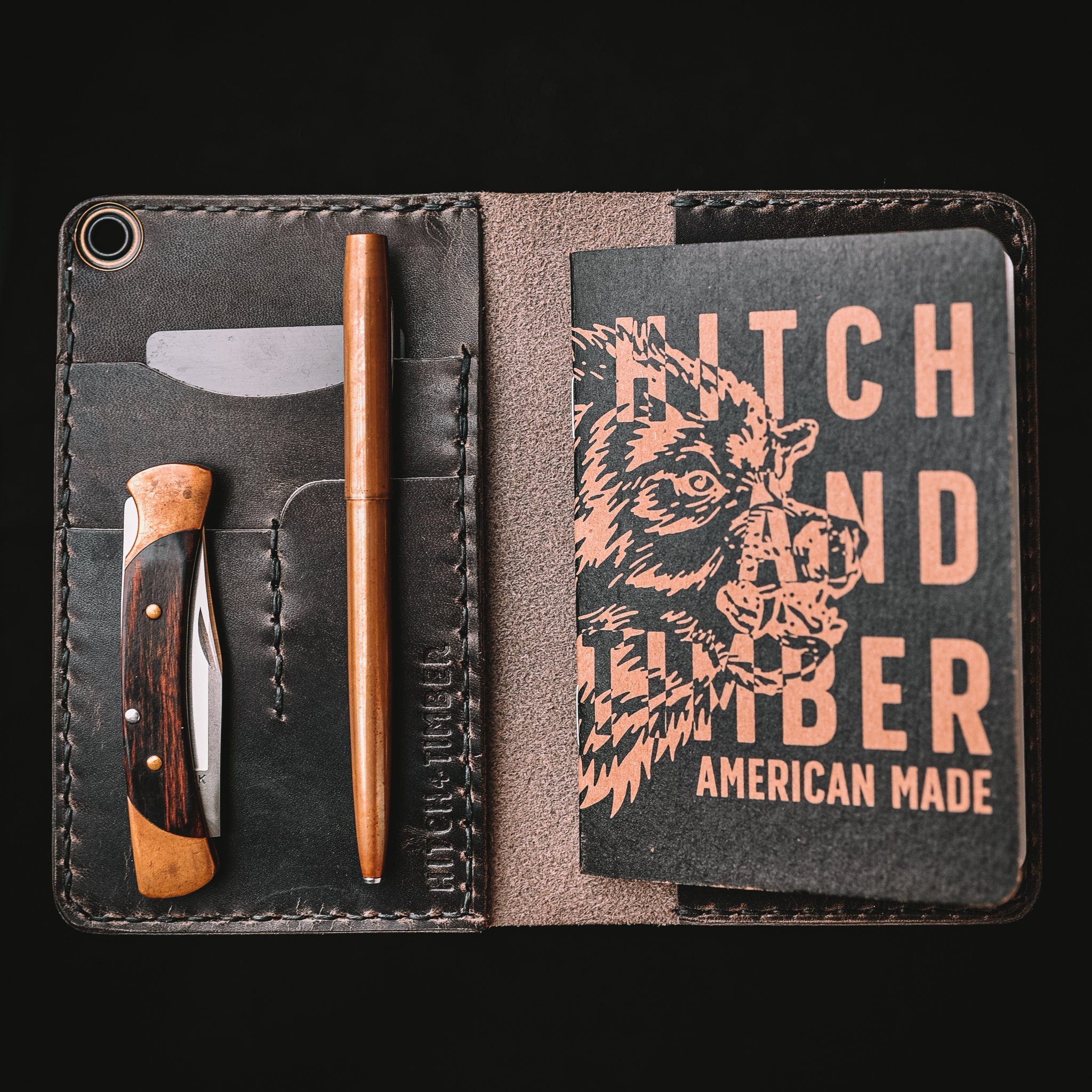 Mini EDC Fieldbook, Leather Journal Cover and Pen Caddy