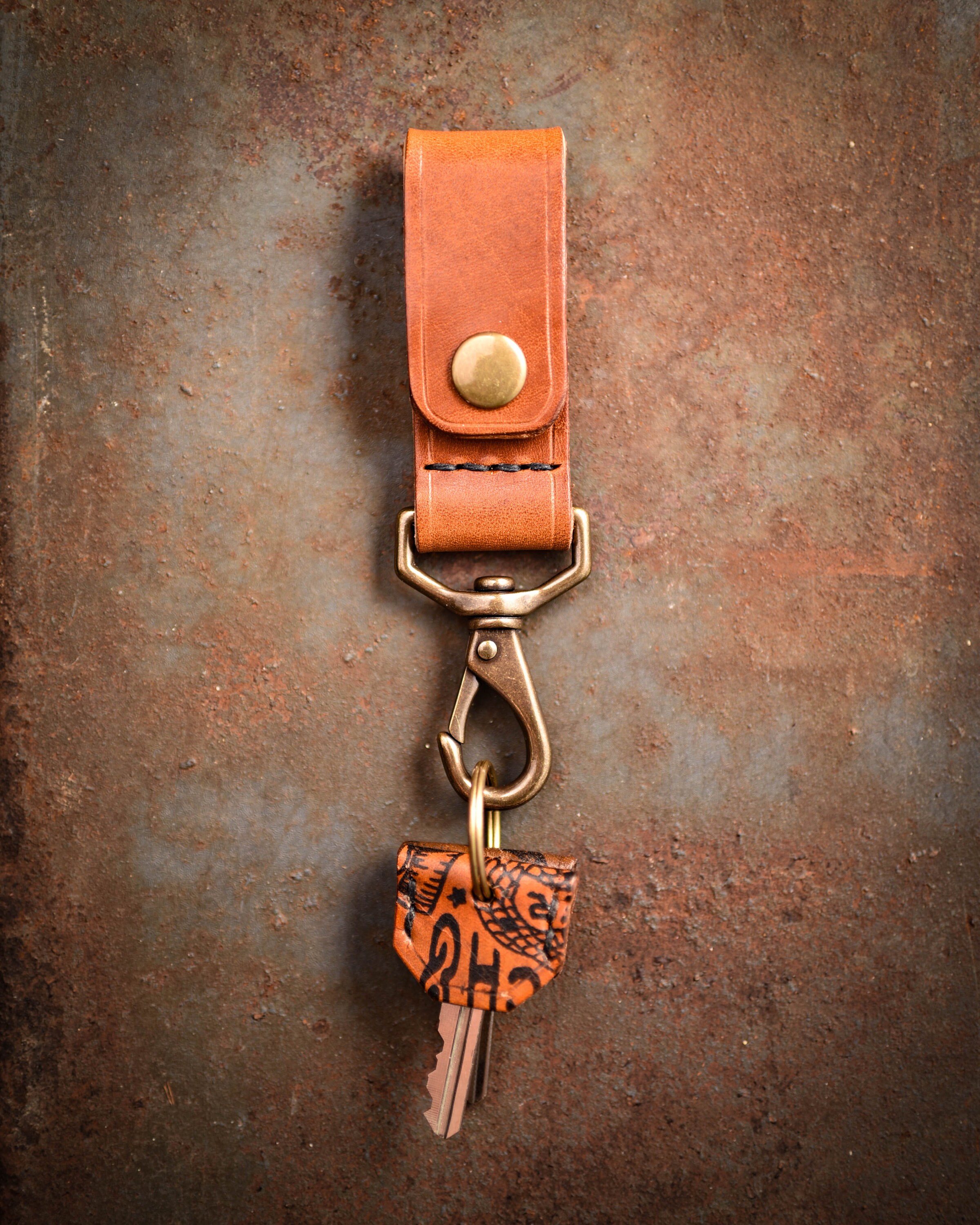 Handmade Leather Key Fob – Heavy Duty Belt Strap Dangler, Detachable (Brown)