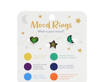 Children's Mood Rings - Heart, Moon & Star Rings - Set of 3 Girls Rings - Party Gifts for Girls