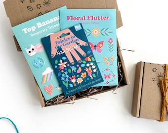 Kinder Nailart + Tattoo Geschenk Box - Feen + Blumen Bastelgeschenk für Kinder