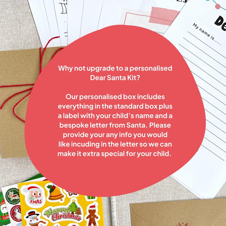 personalisation information for the Smallkind Dear Santa activity kit