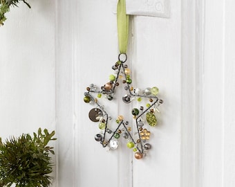 Green Star Hanging Decoration - Handmade Beaded Christmas Decor