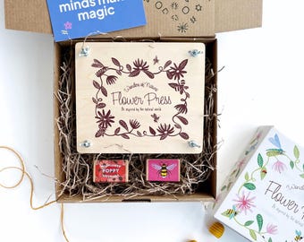 Blumenpresse & Seedballs aus Holz - Blossom + Bloom Nature Kit - Umweltfreundliches Geschenk für Kinder