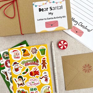 personalised Dear Santa letter to santa christmas activity kit including brightly coloured stickers, a recycled pencil, activity sheets and a christmas eraser