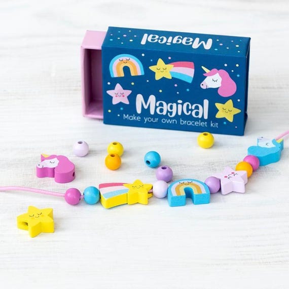 Unicorn Bracelet Making Kit - Wooden Bead DIY Jewellery - Kids Craft Kit Gift for Girls