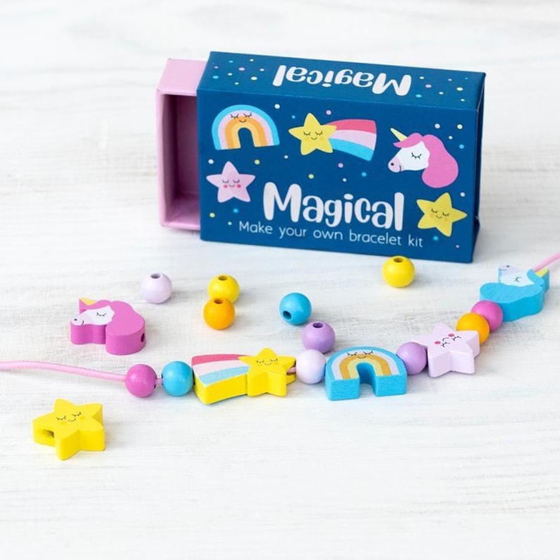 Unicorn Bracelet Making Kit - Wooden Bead DIY Jewellery Making  - Kids Craft Kit - Magical Gift for Girls