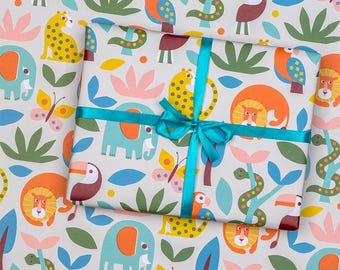 Jungle Animal Wrapping Paper: Scandi Safari, Eco-Friendly Gift Wrap, UK Made