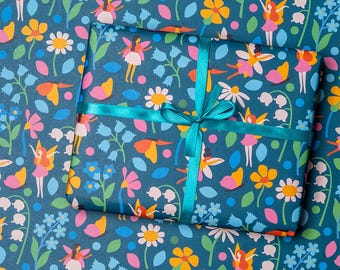 Geschenkpapier mit Fee & Wildblumen | Nachhaltige Geschenkverpackungen für den Kindergeburtstag