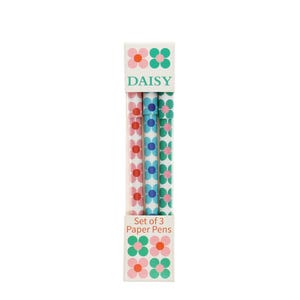 Juego de 3 bolígrafos de papel retro con diseño de margaritas - Bolígrafos ecológicos - Regalo de papelería floral - Regalo para profesores