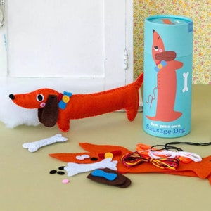 Kit de costura para perros salchicha para niños - Set de manualidades de costura para niños