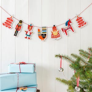 Wooden Christmas Garland: Scandi Holiday Banner, Nutcracker Soldier