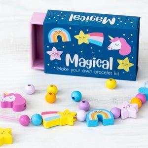 Unicorn Bracelet Making Kit - Wooden Bead DIY Jewellery Making with unicorn, star and round beads in a gift box