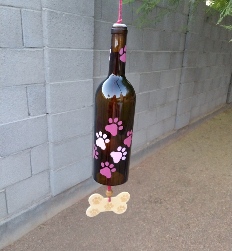 Dog remembrance wind chimes Dog memorial gift Wine bottle ...