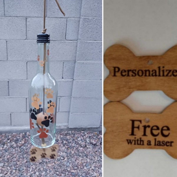 Gifts for dog mom, Recycled glass windchime, Dog lover yard art, Personalized pet gift, brown paw wind chime, Outdoor wine bottle decor