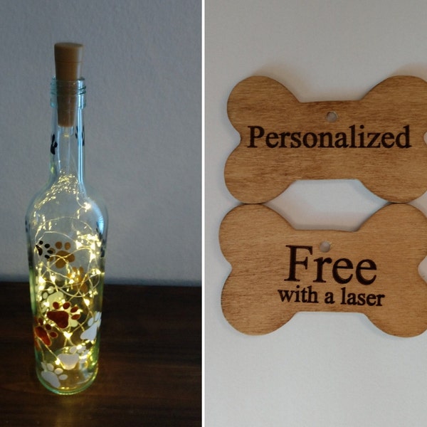 Dog themed home decor, Wine bottle lights, Dog mom gifts, Paw print night lights, Pet lovers office decor, Unique birthday gift