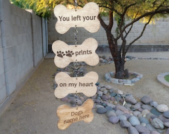 Dog memorial gifts, Outdoor pet remembrance, Dog bone grave marker, Hanging wood yard spinner, In memory of a dog, Personalized bone