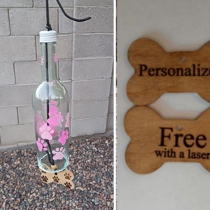 Gifts for pet owners, Dog themed windchime, Dog lover yard art, Personalized mom gift, Paw print wind chime, Outdoor wine bottle decor