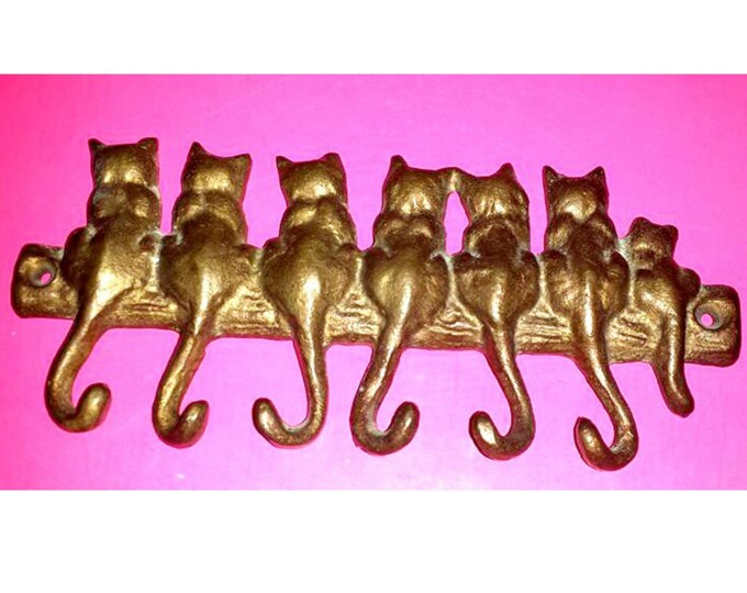 Vintage Brass Cat Key Rack,brass Cat Wall Hooks, Cat Jewelry Hooks,cat