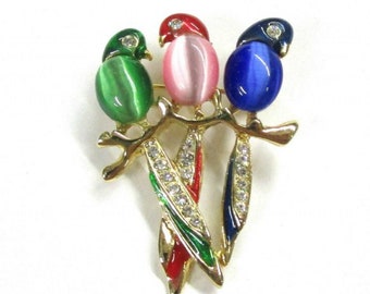 Vintage Enamel Jelly Belly Triple Bird Brooch, Free Shipping