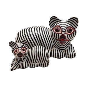 Vintage Wood Carved Striped Cats, Set of 2, Free Shipping image 1