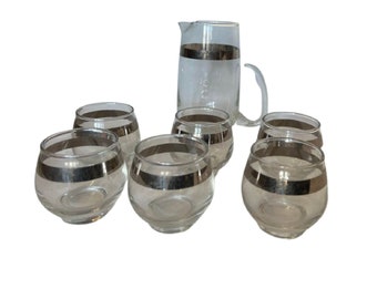 Mad Men Silver Band Barware Pitcher Set with Roly Poly Cups