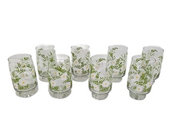 Vintage White & Yellow Daisy Tumblers, Set of 8, Daisy Fruit Juice Glasses, Free Shipping