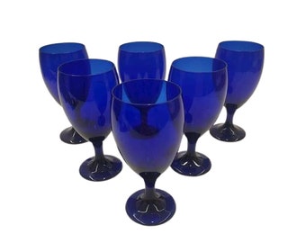 Vintage Cobalt Blue Stemware Set of 6, Free Shipping