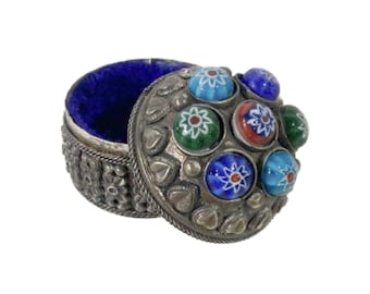 Vintage Alpaca Silver Millefiori Pill Box, Free Shipping