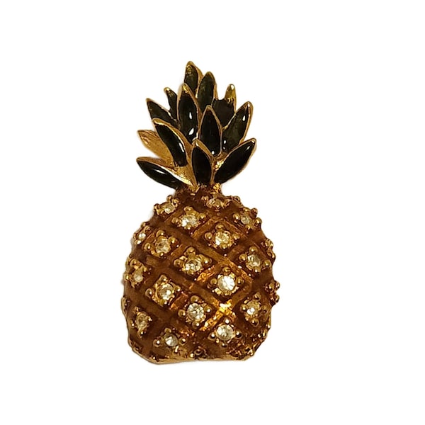 Vintage Crystal Encrusted Pineapple Brooch, Free Shipping