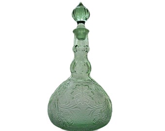 Vintage Tiara Glass Green Chantilly Sandwich Decanter, Free Shipping