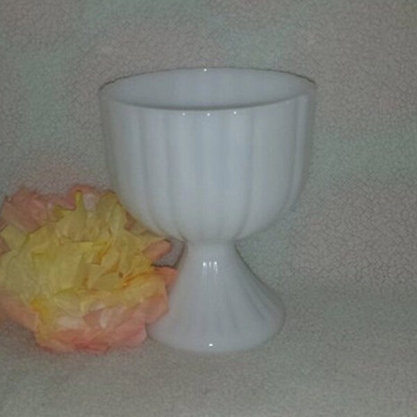 Vintage Milk Glass Ribbed Footed Compote, Free Shipping