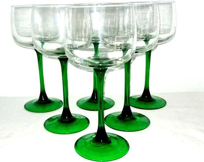 Luminarc Green Crystal Stemware,set of 6,J G Durand,green Stem Wine