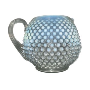 Vintage Fenton French Opalescent Glass Pitcher Set with 6 Tumblers, Moonstone Hobnail, 1940s, Free Shipping image 2
