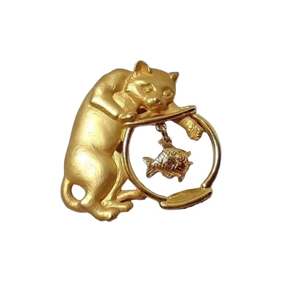 Cat and Goldfish Bowl Brooch by Jonette Jewelry, F