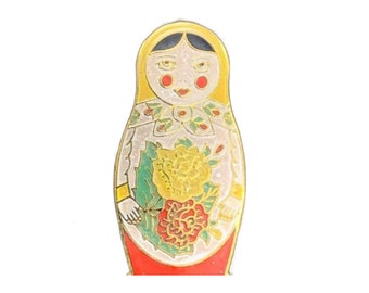 Vintage Babushka Nesting Doll Brooch Pin, Free Shipping