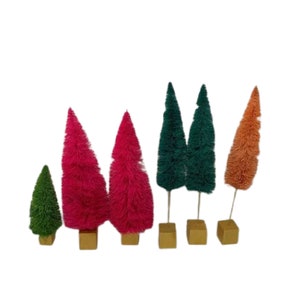 Vintage Rainbow Bottle Brush Trees Set of 6 Sisal-Trees Christmas-8"-15''Tall, Free Shipping