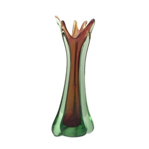 Vintage MCM Hand Blown Art Glass Amethyst and Green Vase 11.5, Free Shipping image 4