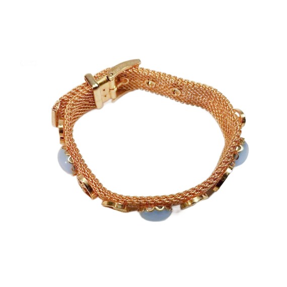 Vintage Gold Mesh Bracelet With Blue Moonstones a… - image 4