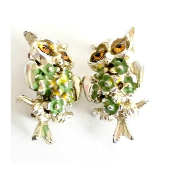 Vintage Enamel Owl Scatter Pins, Owl Brooch, Set … - image 2