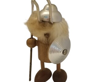 Vintage Danish Wood Viking Warrior,5"T,Made-in-Japan