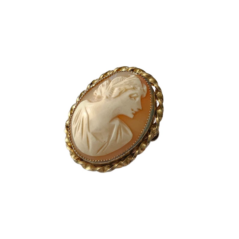Vintage Framed Shell Carved Cameo Brooch 1940s, Free Shipping image 2