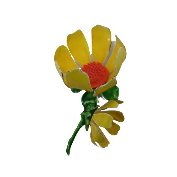 Vintage Yellow Enamel Daisy Brooch, 3" Long, Free… - image 10