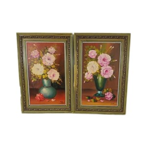 Vintage Floral Still Life Oil Painting Artist Signed by D Ramos, Set of 2, 24 Tall, Free Shipping image 4