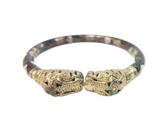 Vintage Serpent Snake Heads Enamel Cloisonne Bangle Bracelet, Free Shipping