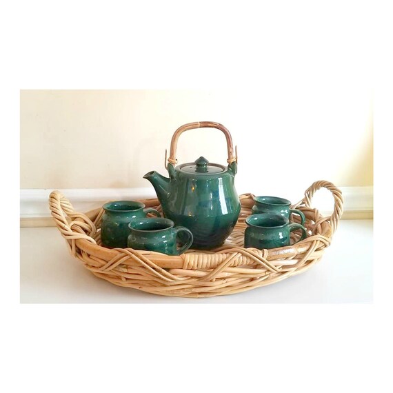 Vintage Woven Wicker Basket Tray Bohemian Decor Boho Style Etsy