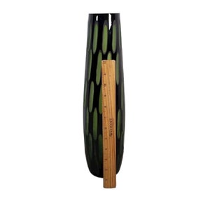 Mid Century Modern Black Cut to Green Hand Blown Cased Glass Vase, 16 Tall, Italian Glass, 1960s, Free Shipping Bild 3