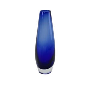 Mid Century Hand Blown Blue Glass Vase Czech Glass, 14&quot; Tall