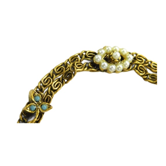 Bracelet Vintage Plaqué Or Signé Goldette N.Y - Strass Colorés - Longueur 17-18 Cm