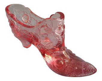 Vintage Fenton Pink Cabbage Rose Glass Shoe